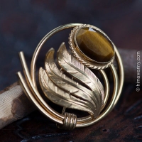 Danecraft-12K Gold Filled-Large Faceted Tiger Eye Circle Brooch