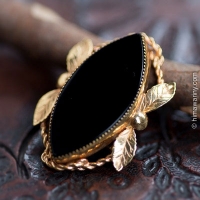 Catamore-12K Gold Filled-Large Onyx Eye Brooch