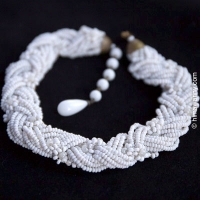 Milk Seed Bead Flower Necklace