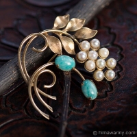 Winard-12K Gold Filled-Pearl Bud Turquoise Fruit Brooch