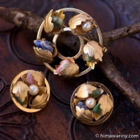 Sarah Cov Sarah Coventry-Natural Stone Circle Brooch And Earrings