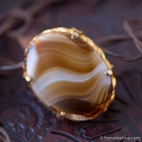 Large Agate Art Glass Vintage Brooch