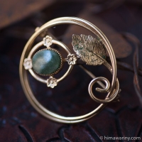 14k Gold-Jade Flower Circle Brooch