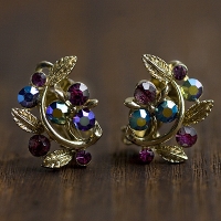 Lisner: Purple & Aurora Rhinestone Vintage Earrings
