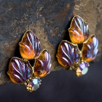 West Germany-Aurora Three Leaves Earrings