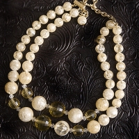 Clear Marble Pattern Double Strand Vintage Bead Necklace