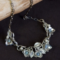 Blue Silver Flower Choker Vintage Necklace