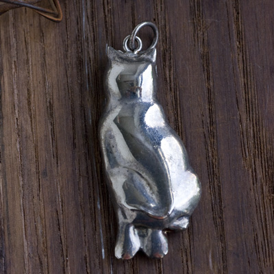 Puffy Silver Human: Faced Cat ~ Vintage Pendant Top - Image 2