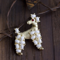 Pearl Fluffy Poodle Dog Vintage Brooch