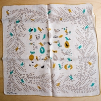 Peg Thomas-Vintage Handkerchief With Birds, Eggs And Wood