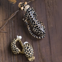 Healing Rhinestone Color Jaguar Brooch & Earrings Set