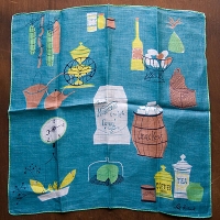 Pat Prichard Vintage Kitchen Illustration Handkerchief