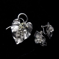 Carl Art-Silver Leaf Brooch And Earrings Set