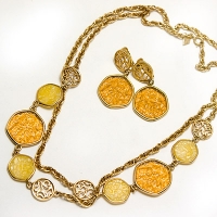 Sarah Cov Sarah Coventry-Honey & Vanilla Extra Long Necklace & Earrings Set