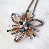 Phyllis 2-Ways! 12K GF Emerald Flower Vintage Brooch And Pendant Necklace