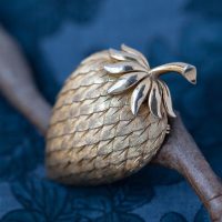 Trifari: Vintage Crown Trifari Gold Strawberry Fruit Brooch