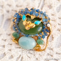 Swoboda スワボダ-天然石ブルー・ライオン・ブローチ【ヴィンテージ・デッドストック】