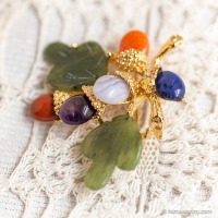 Swoboda スワボダ-天然石-ジュエルどんぐり・ヴィンテージ・ブローチ【デッドストック】