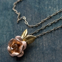 Krementz-Single Rose And Leaf Pendant