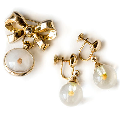 Coro-Authentic Mustard Seed Brooch And Earrings Amulet Set