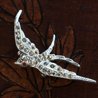 BSK-Silver Marcasite Swallow Bird Brooch