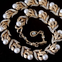 Coro Francois Gold Pearl Flower Necklace