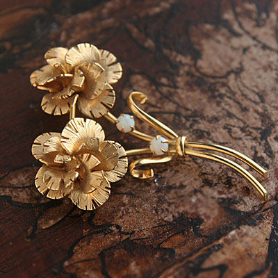 12K GF Opal Drop Flower Vintage Brooch