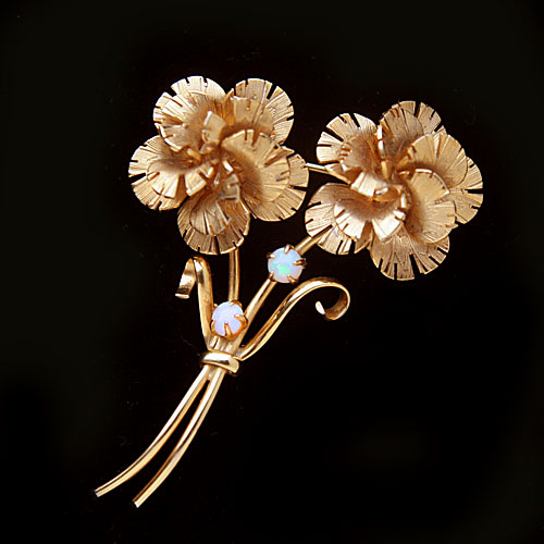 12K GF Opal Drop Flower Vintage Brooch - Image 2