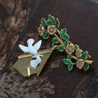 Danecraft-White Bird Love Nest Dangling Brooch