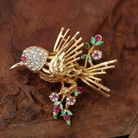 BSK-Little Bird Brooch Perched On A Flower ing Twig