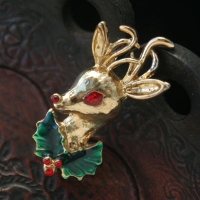 Red Nose Reindeer Vintage Brooch