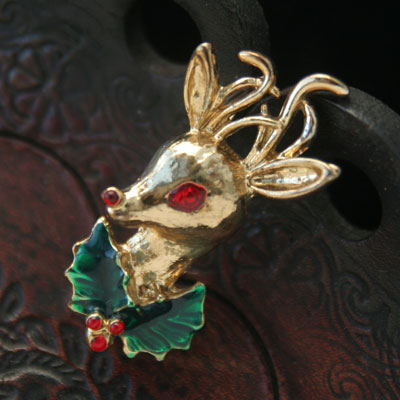Red Nose Reindeer Vintage Brooch