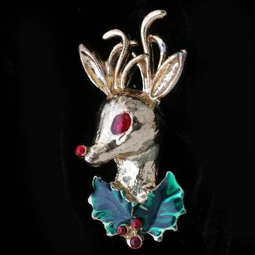 Red Nose Reindeer Vintage Brooch - Image 2