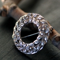 Germany-Silver 925-Wildflower Lace Circle Brooch