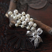 Trifari-Silver Pearl Ribbon Brooch