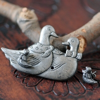Spot-Billed Duck Family Earrings & Brooch
