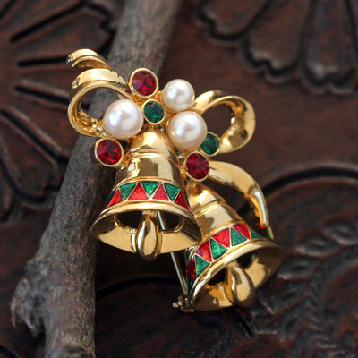 Made By Swarovski-Christmas Bell Brooch