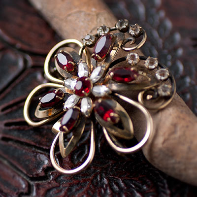 CarlArt-12K Gold Filled-Ruby Red Melody Flower Brooch And Pendant