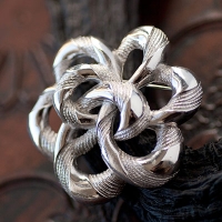 Trifari-Silver Ribbon Knot Flower Brooch