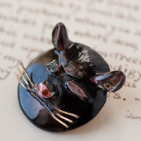 Original By Robert-Enamel Black Cat Wink Brooch
