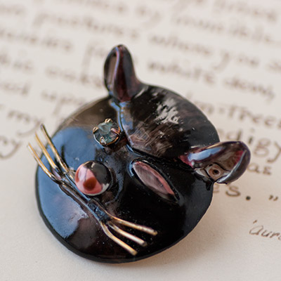 Original By Robert-Enamel Black Cat Wink Brooch