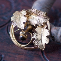 Creed-12K Gold Filled-Natural Stone Tiger Eye Acorn Circle Brooch