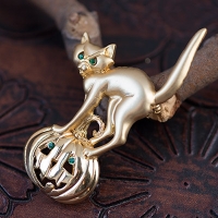 Danecraft-Jack O'Lantern & Cat Halloween Brooch [Gold]