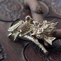 Germany-Silver-Silver Filigree Love Bird Brooch