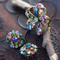 Hollycraft-Fruit Salad Brooch & Earring Set