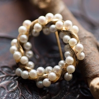 Winard-12K Gold Filled-Pearl Swirl Circle Brooch