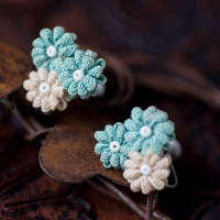 Mint Cream Ribbon Corsage Vintage Earrings