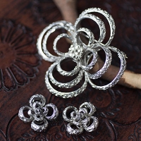 Silver Ripple Flower Vintage Brooch And Vintage Earrings Set