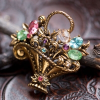 Coro Fruit Salad Flower Basket Brooch