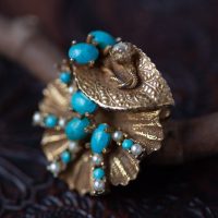 Original By Robert: Turquoise And Pearl Sea Cookie Vintage Brooch